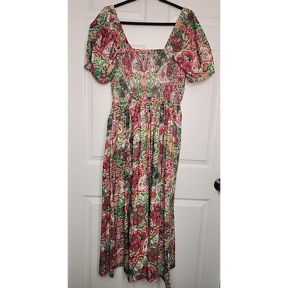 Cleobella Womens XL Reza Panama Midi Dress Floral w/pockets bow detail at bust - Picture 2 of 10